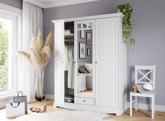 Armoire avec miroir – Bologna Elegante en pin massif blanc