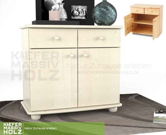 Claudia Kommode Bio Kiefer Massivholz | Sideboard Anrichte | 2-Türig mit 2-Schubladen