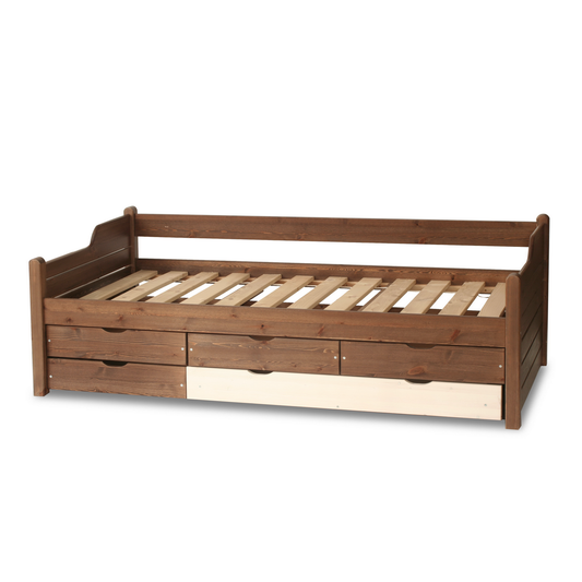 Jugendbett Massivholz 80x200cm mit 5-Schubladen - Gästebett Einzelbett aus 100% Bio-Kiefer