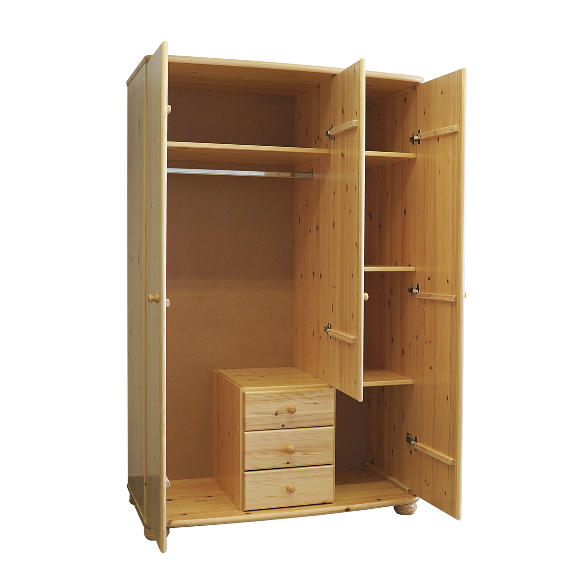 Claudia Hotel Kledingkast Bio Grenen | 3 deuren | 3 lades | Legplanken van massief hout