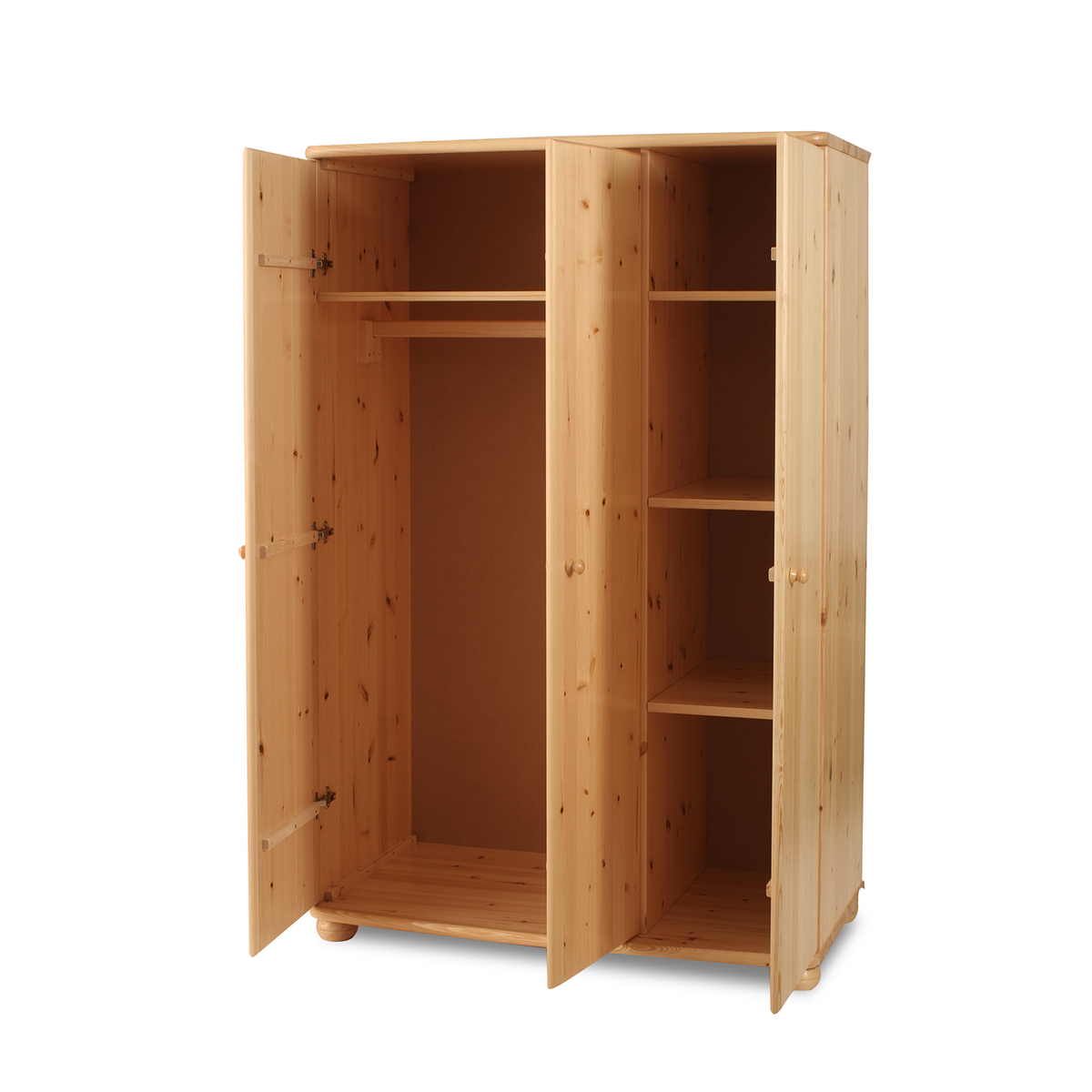 Armoire Claudia en pin massif bio | 3 portes avec 5 étagères et penderie
