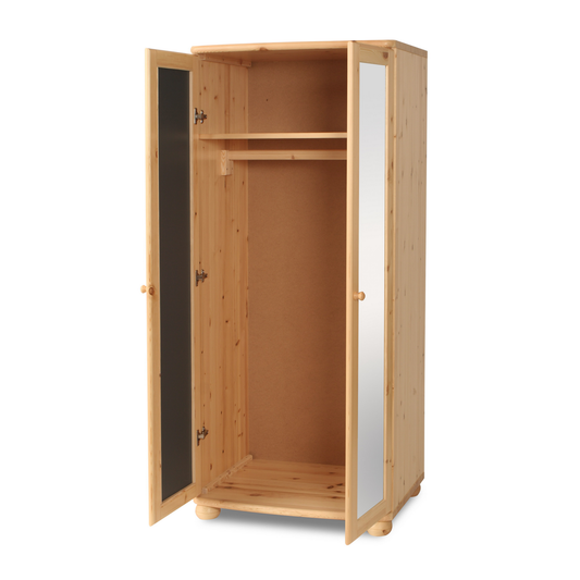 Claudia kledingkast van massief hout | 2-deurs spiegelkast van 100% biologisch grenenhout