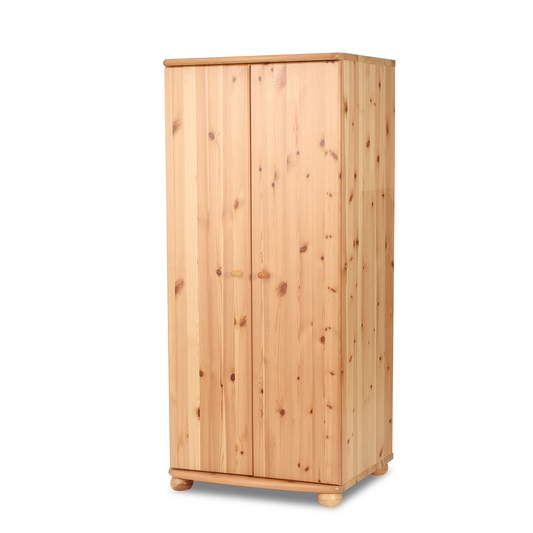 Armoire Claudia 100 % pin bio | 2 portes avec tringle et étagères en bois massif