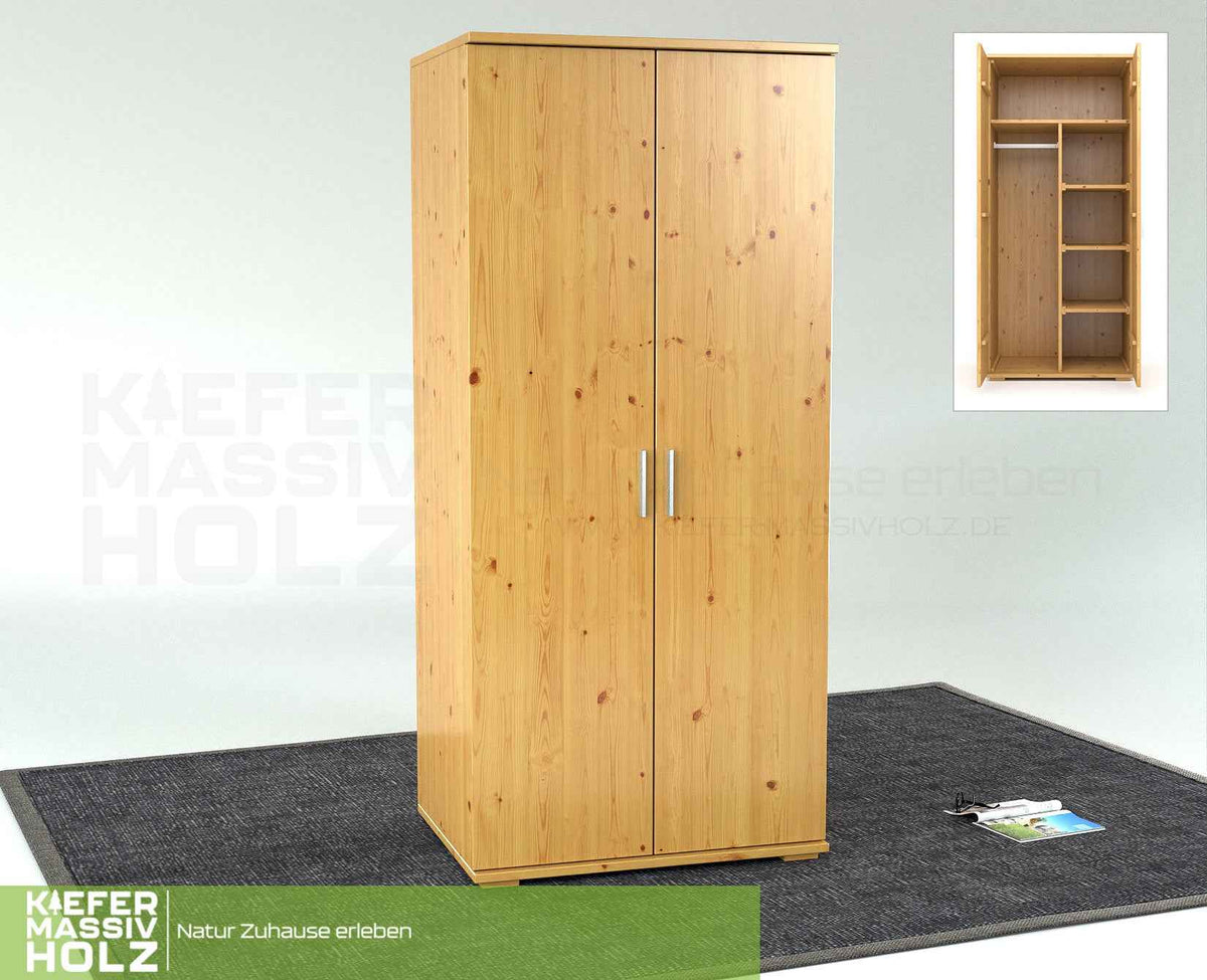 Armoire Nobis en pin bio | 2 portes avec penderie et étagères en bois 100 % massif