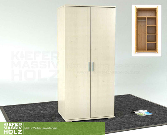 Armoire Nobis en pin bio | 2 portes avec penderie et étagères en bois 100 % massif