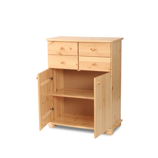Anika Kommode Sideboard aus 100% Bio Kiefer Massivholz | 2-Türig | 4 Schubladen Anrichte
