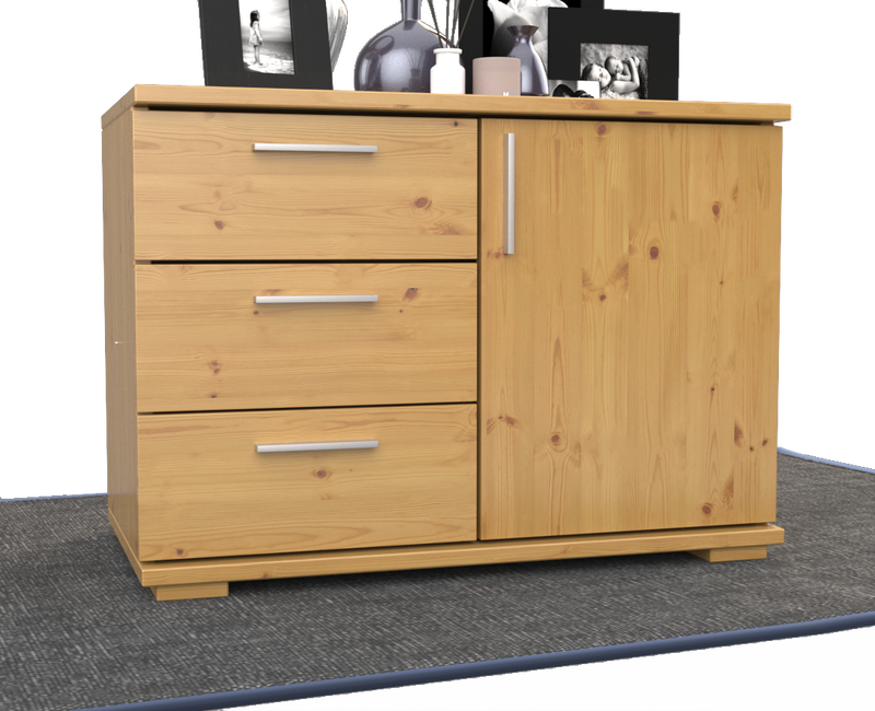 Nobis Kommode Bio Kiefer Massivholz 1-türig mit 3 Schubladen - 57 cm
