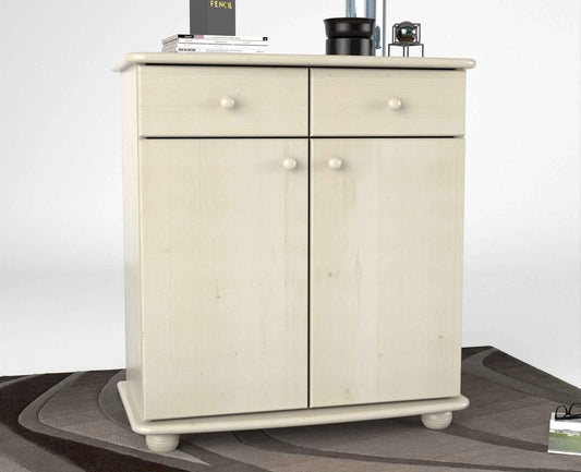 Anika Kommode Bio Kiefer Massivholz | Sideboard mit 2 Schubladen, 2 Türen und 2 Regalfächern