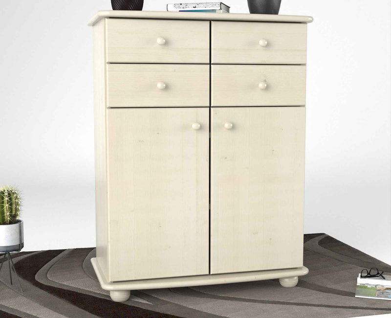 Anika Kommode Sideboard aus 100% Bio Kiefer Massivholz | 2-Türig | 4 Schubladen Anrichte