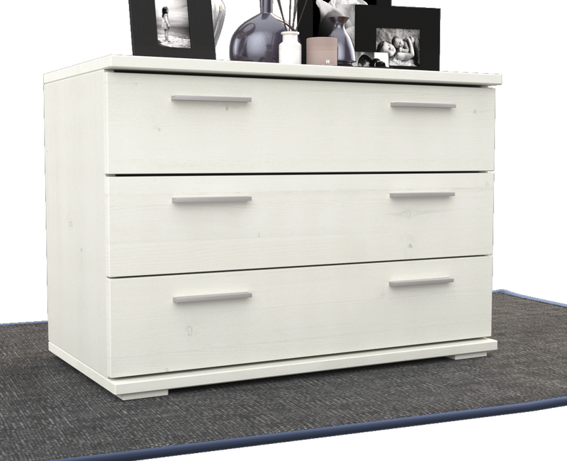 Nobis Kommode Massivholz für Wohnzimmer | Sideboard mit 3 großen Schubladen | 57cm hoch aus 100% Bio Kiefer Massivholz