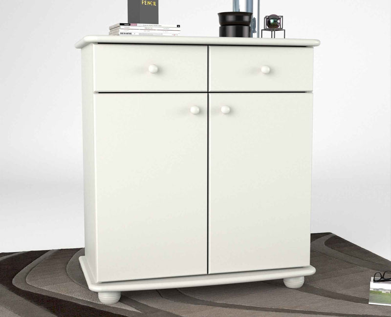 Anika Kommode Bio Kiefer Massivholz | Sideboard mit 2 Schubladen, 2 Türen und 2 Regalfächern