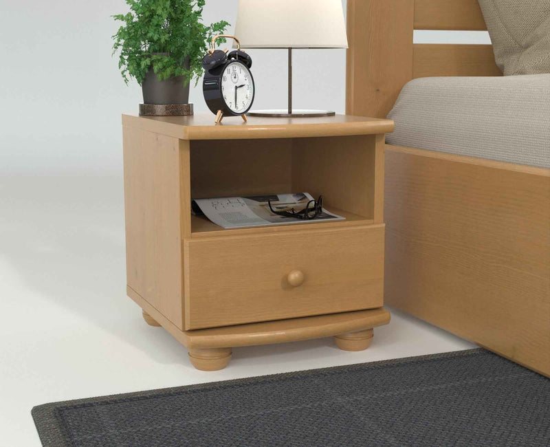 Claudia Kiefer Nachttisch Massivholz mit 1-Schublade und 1 Regal | 100% Bio Kiefer