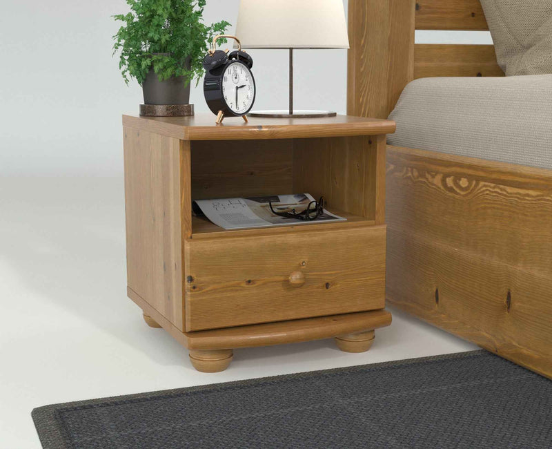 Claudia Kiefer Nachttisch Massivholz mit 1-Schublade und 1 Regal | 100% Bio Kiefer