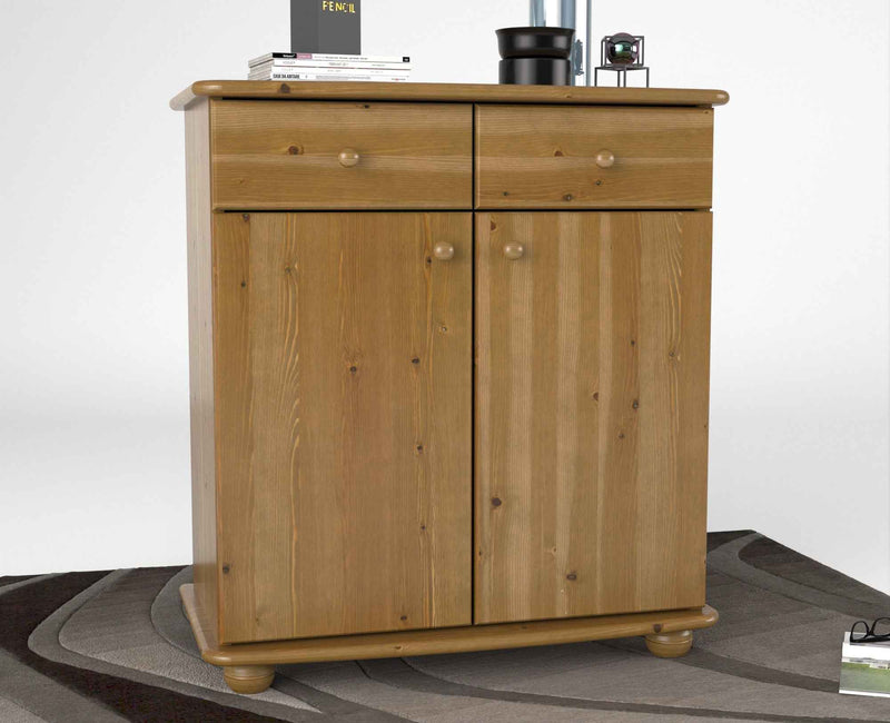 Anika Kommode Bio Kiefer Massivholz | Sideboard mit 2 Schubladen, 2 Türen und 2 Regalfächern