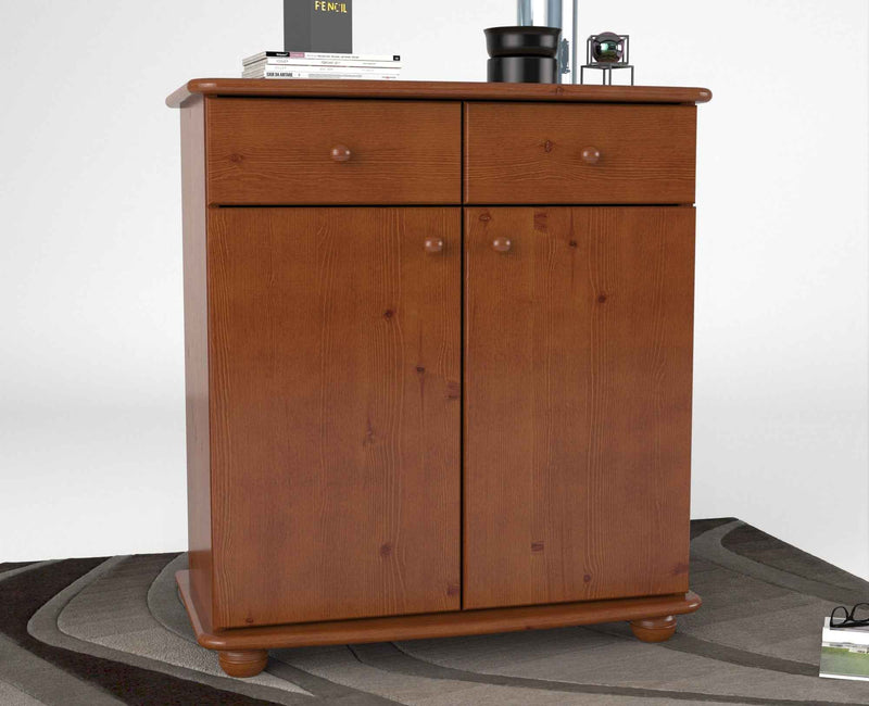 Anika Kommode Bio Kiefer Massivholz | Sideboard mit 2 Schubladen, 2 Türen und 2 Regalfächern