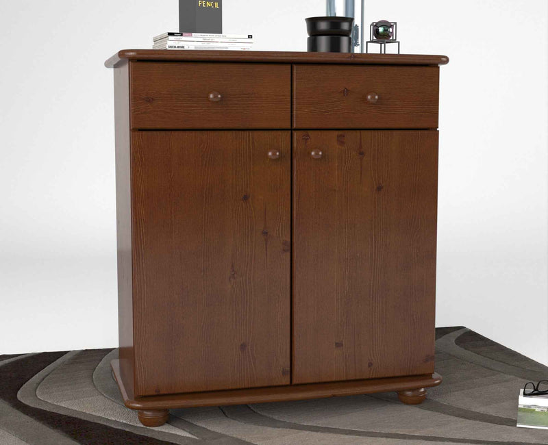 Anika Kommode Bio Kiefer Massivholz | Sideboard mit 2 Schubladen, 2 Türen und 2 Regalfächern
