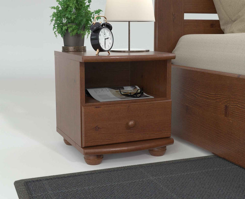 Claudia Kiefer Nachttisch Massivholz mit 1-Schublade und 1 Regal | 100% Bio Kiefer