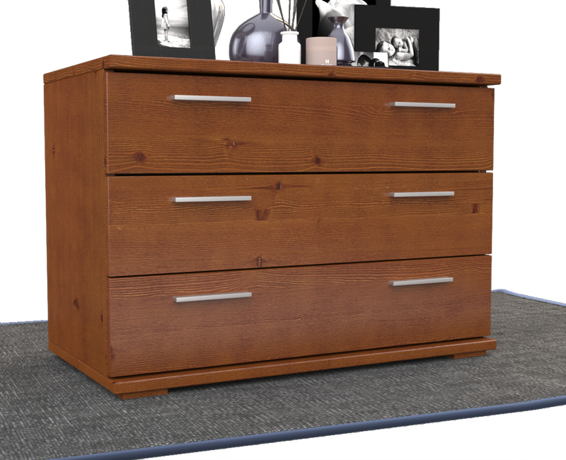 Nobis Kommode Massivholz für Wohnzimmer | Sideboard mit 3 großen Schubladen | 57cm hoch aus 100% Bio Kiefer Massivholz