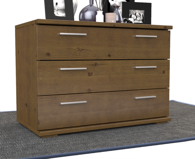 Nobis Kommode Massivholz für Wohnzimmer | Sideboard mit 3 großen Schubladen | 57cm hoch aus 100% Bio Kiefer Massivholz