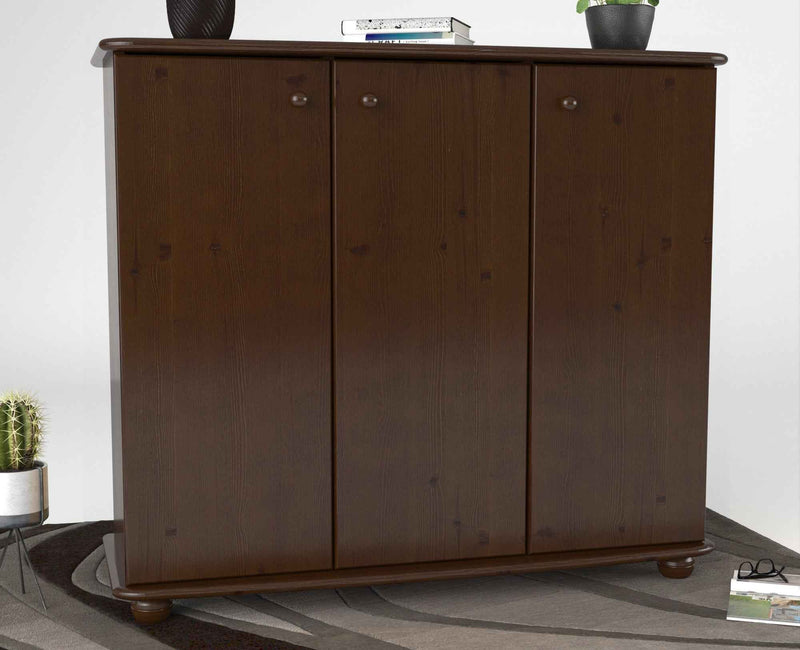 Anika Kommode Kiefer Massivholz 110er | 3-Türig Sideboard mit Regalfächer aus 100% Bio Holz