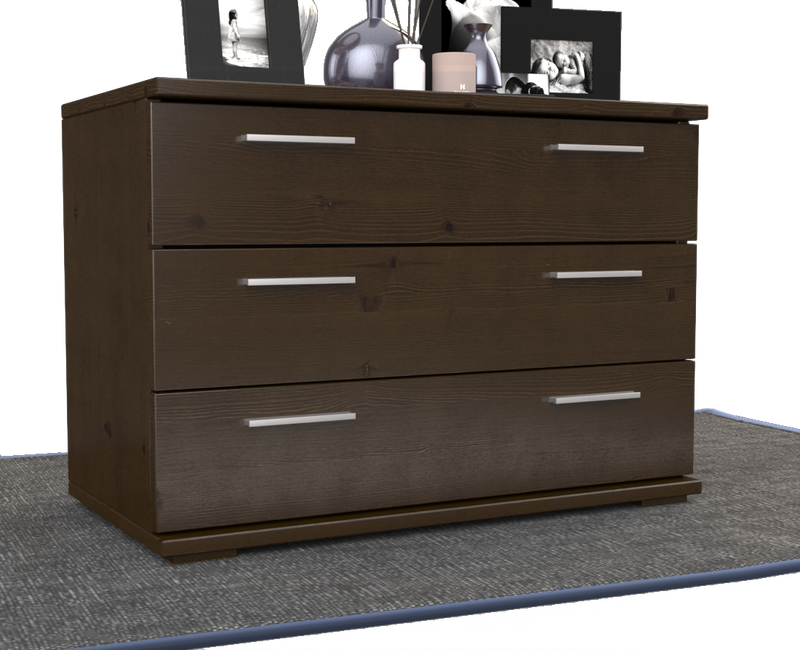 Nobis Kommode Massivholz für Wohnzimmer | Sideboard mit 3 großen Schubladen | 57cm hoch aus 100% Bio Kiefer Massivholz