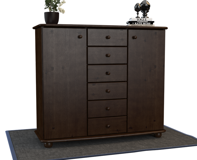 Anika Kommode Bio Kiefer Massivholz | 2-Türig Sideboard mit 6 Schubladen