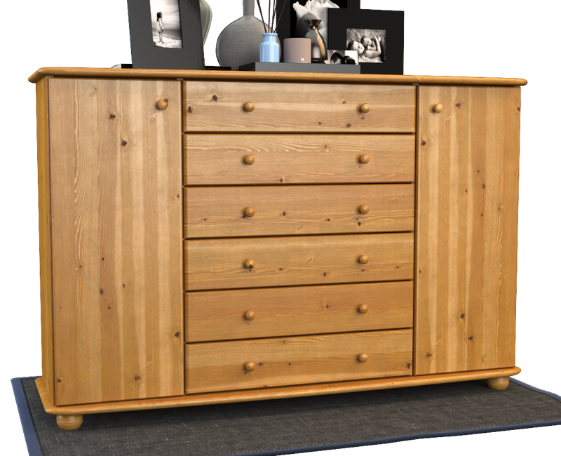 Anika Kommode XL Kiefer Massivholz | Sideboard mit 2 Türen & 6 Schubladen | 100% Bio Qualität