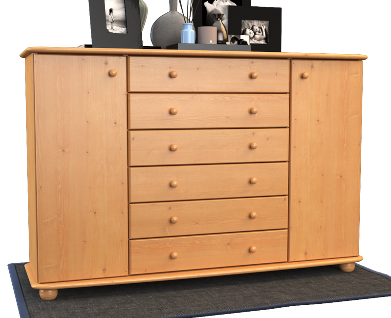 Anika Kommode XL Kiefer Massivholz | Sideboard mit 2 Türen & 6 Schubladen | 100% Bio Qualität
