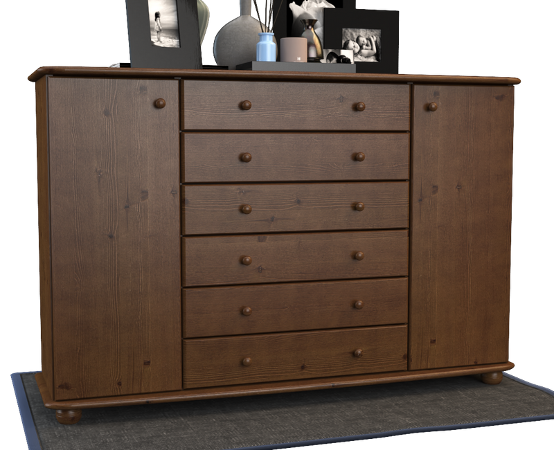 Anika Kommode XL Kiefer Massivholz | Sideboard mit 2 Türen & 6 Schubladen | 100% Bio Qualität