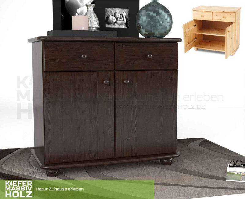 Claudia Kommode Bio Kiefer Massivholz | Sideboard Anrichte | 2-Türig mit 2-Schubladen