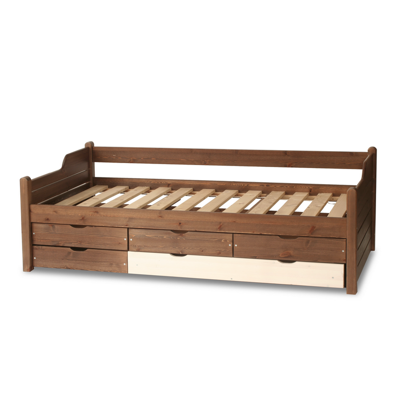 Jugendbett Massivholz 80x200cm mit 5-Schubladen - Gästebett Einzelbett aus 100% Bio-Kiefer