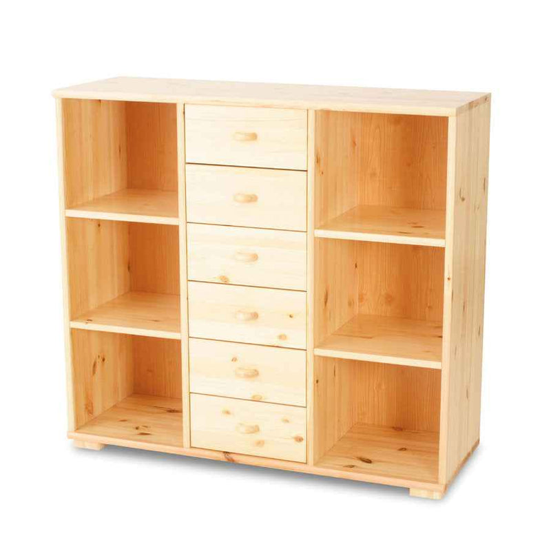 Vanessa Kommode Sideboard aus 100% Bio Massivholz | Anrichte mit 6 Regalfächern und 6 Schubladen