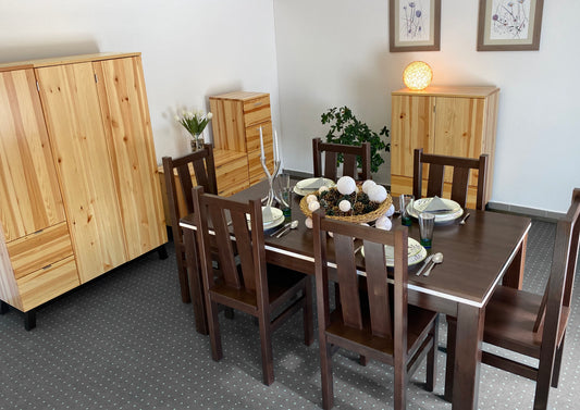 Esstisch aus Holz, ausziehbar, Model Nobis, 170/220 cm für 8+2 Personen | 100% Bio Kiefer
