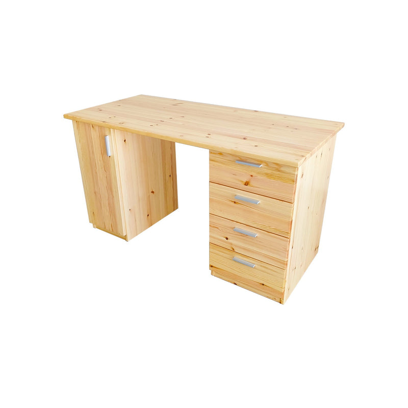 Nobis Bürotisch 100% Bio Kiefer | 1-Türig mit 4 Schubladen aus massivem Holz