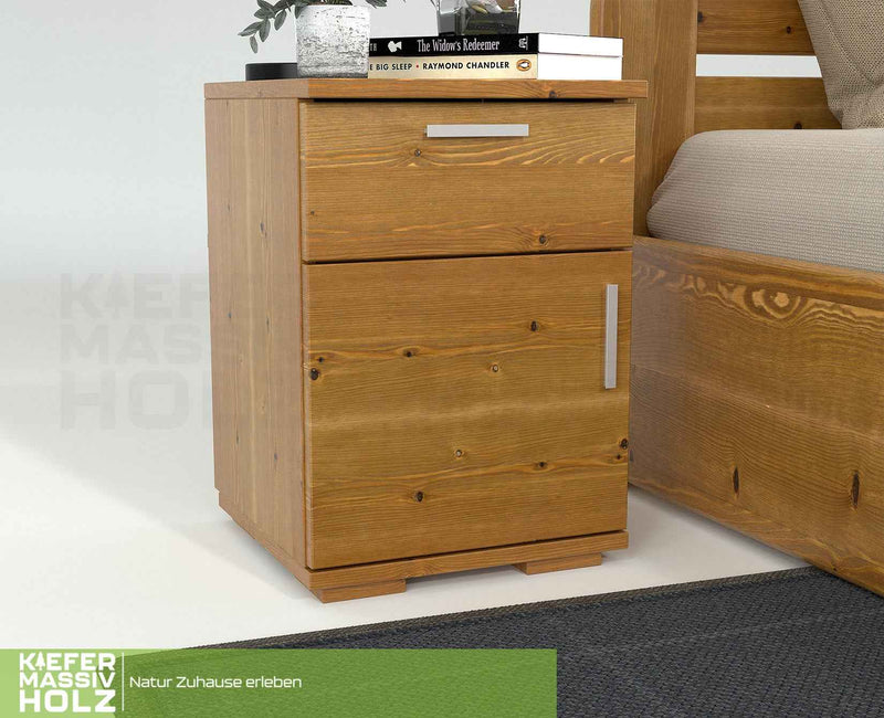 Nobis Kiefer Nachttisch | Massivholz Nachtschrank mit 1 Schublade und 1 Tür | 100% Bio Kiefer