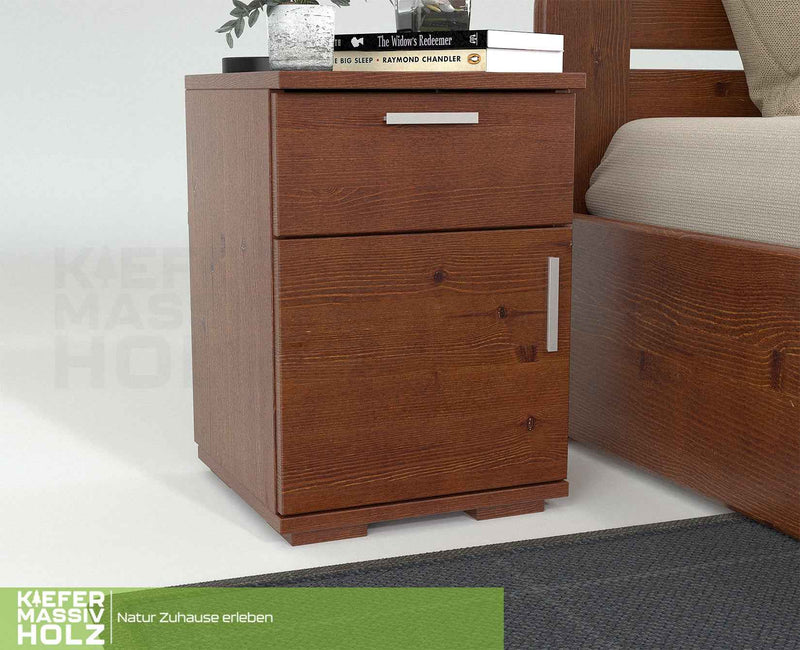 Nobis Kiefer Nachttisch | Massivholz Nachtschrank mit 1 Schublade und 1 Tür | 100% Bio Kiefer
