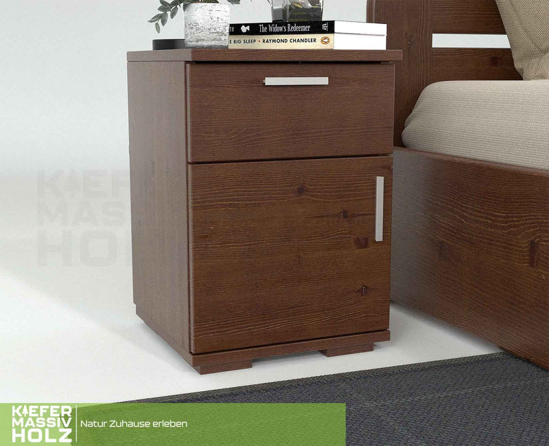 Nobis Kiefer Nachttisch | Massivholz Nachtschrank mit 1 Schublade und 1 Tür | 100% Bio Kiefer