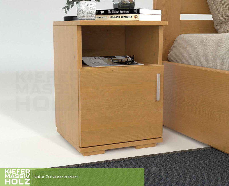 Nobis Kiefer Nachttisch 100% Bio | Massivholz Nachtschrank mit 1 Tür und 1 Regal