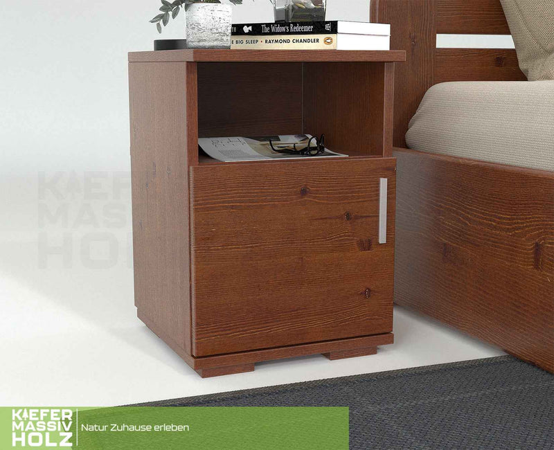 Nobis Kiefer Nachttisch 100% Bio | Massivholz Nachtschrank mit 1 Tür und 1 Regal