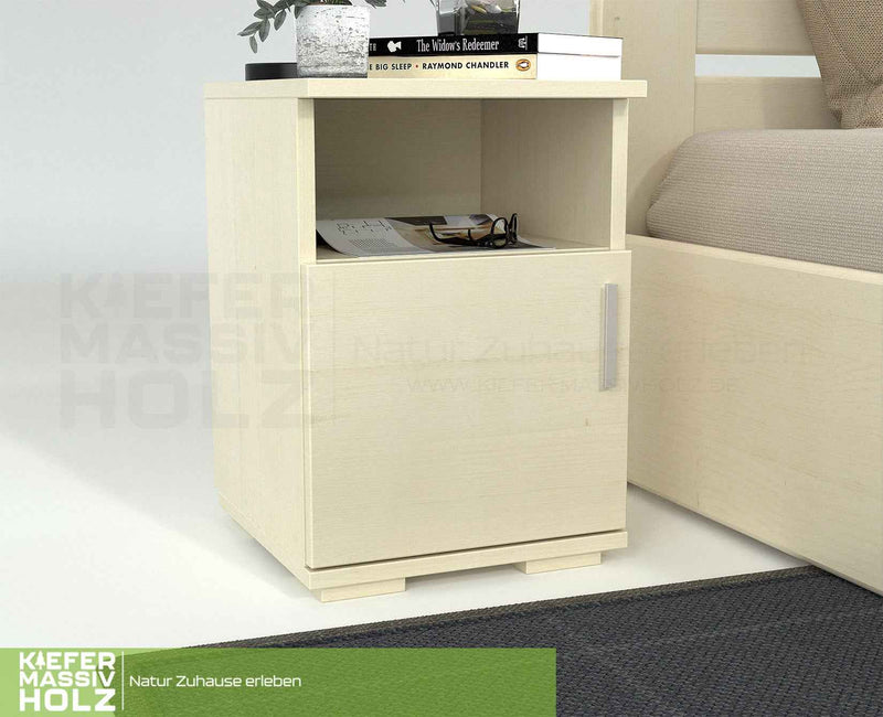 Nobis Kiefer Nachttisch 100% Bio | Massivholz Nachtschrank mit 1 Tür und 1 Regal