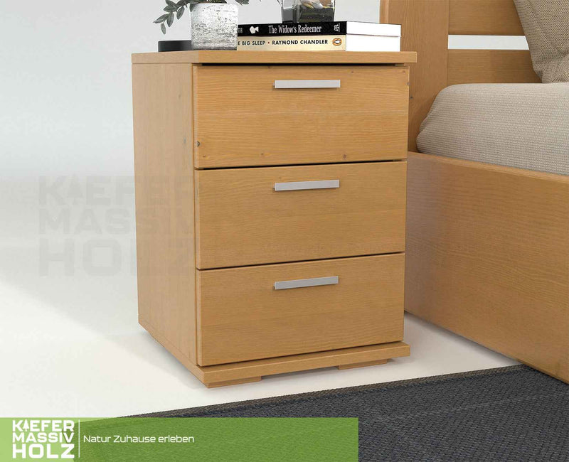 Nobis Kiefer Nachttisch 3-Schubladen | Massivholz Nachtschrank aus 100% Bio Kiefer
