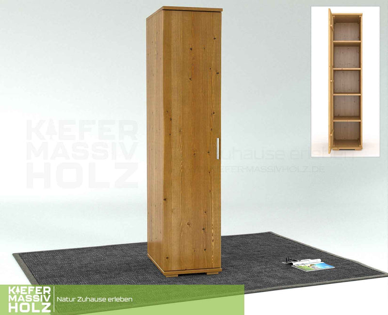 Nobis Kleiderschrank Bio Kiefer | 42 cm Tiefe 1-Türig mit Kleiderstange aus 100% Bio Kiefer Massivholz