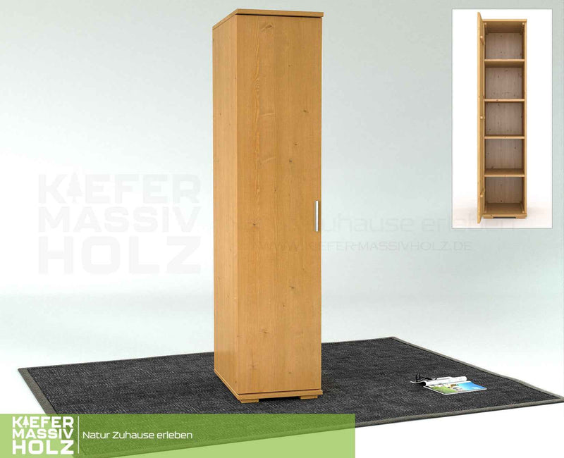Nobis Kleiderschrank Bio Kiefer | 59 cm Tiefe 1-Türig mit Kleiderstange aus 100% Bio Kiefer Massivholz