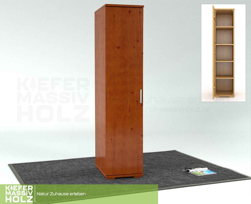 Nobis Kleiderschrank Bio Kiefer | 42 cm Tiefe 1-Türig mit Regalen aus 100% massivem Holz