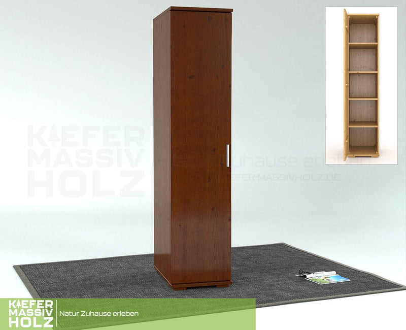 Nobis Kleiderschrank Bio Kiefer | 59 cm Tiefe 1-Türig mit Regalen aus 100% massivem Kiefernholz