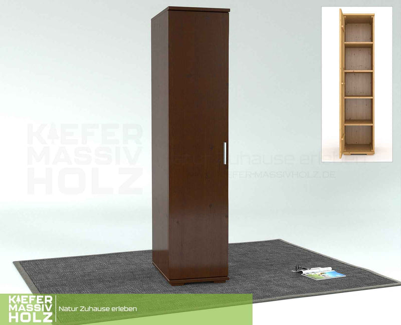 Nobis Kleiderschrank Bio Kiefer | 42 cm Tiefe 1-Türig mit Kleiderstange aus 100% Bio Kiefer Massivholz