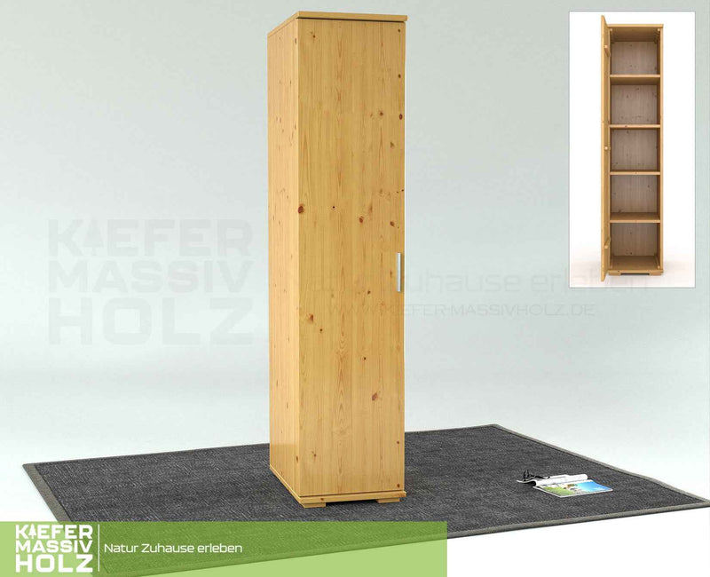 Nobis Kleiderschrank Bio Kiefer | 59 cm Tiefe 1-Türig mit Regalen aus 100% massivem Kiefernholz