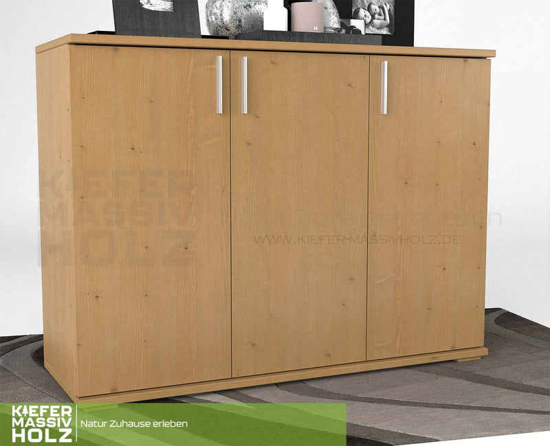 Nobis Kommode 120 Bio Kiefer | 3-türiges Sideboard aus 100% massivem Kiefernholz