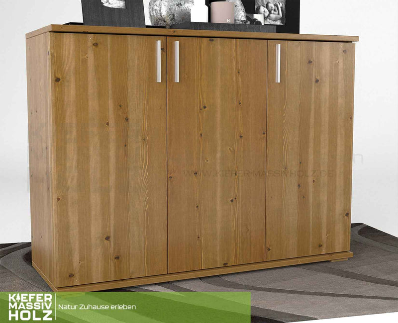 Nobis Kommode 120 Bio Kiefer | 3-türiges Sideboard aus 100% massivem Kiefernholz