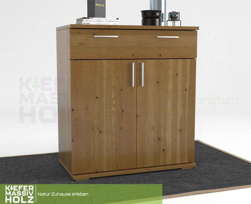 Nobis Kommode 100% Bio Kiefer | Sideboard mit 1-Schublade und 2-Türen | 90cm hoch